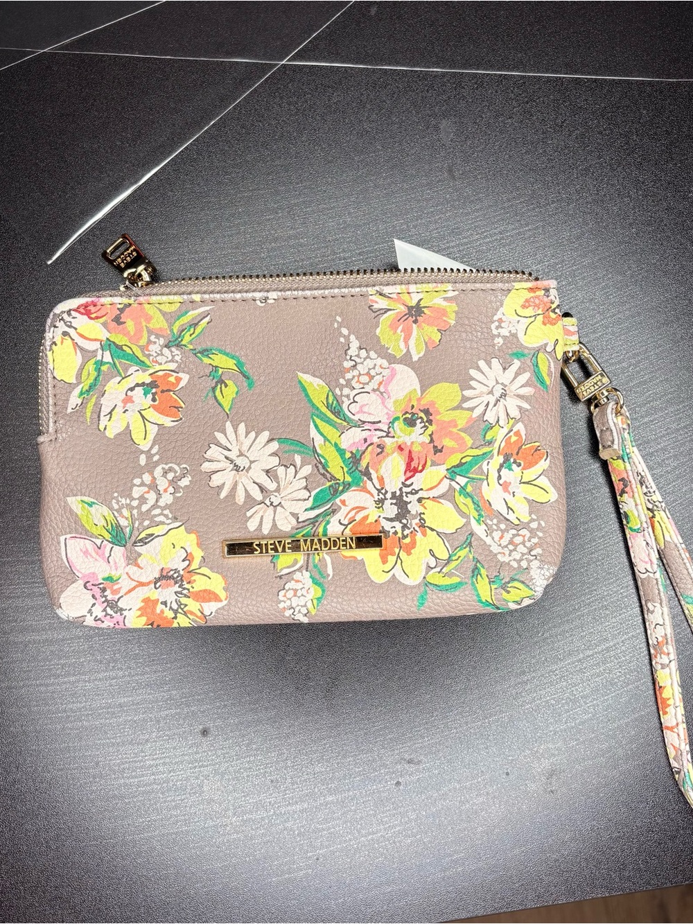 Steve Madden Taupe Floral Wristlet Clutch